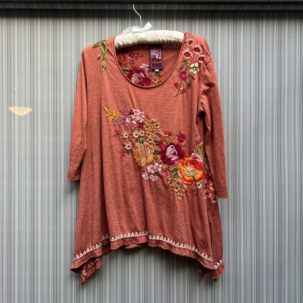 Johnny Was Rust Floral Embroidered Tunic